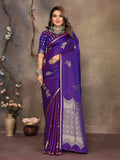 Joban Fashion Purple Floral Motifs Banarasi Silk Sarees | Grocsy