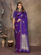 Joban Fashion Purple Floral Motifs Banarasi Silk Sarees | Grocsy