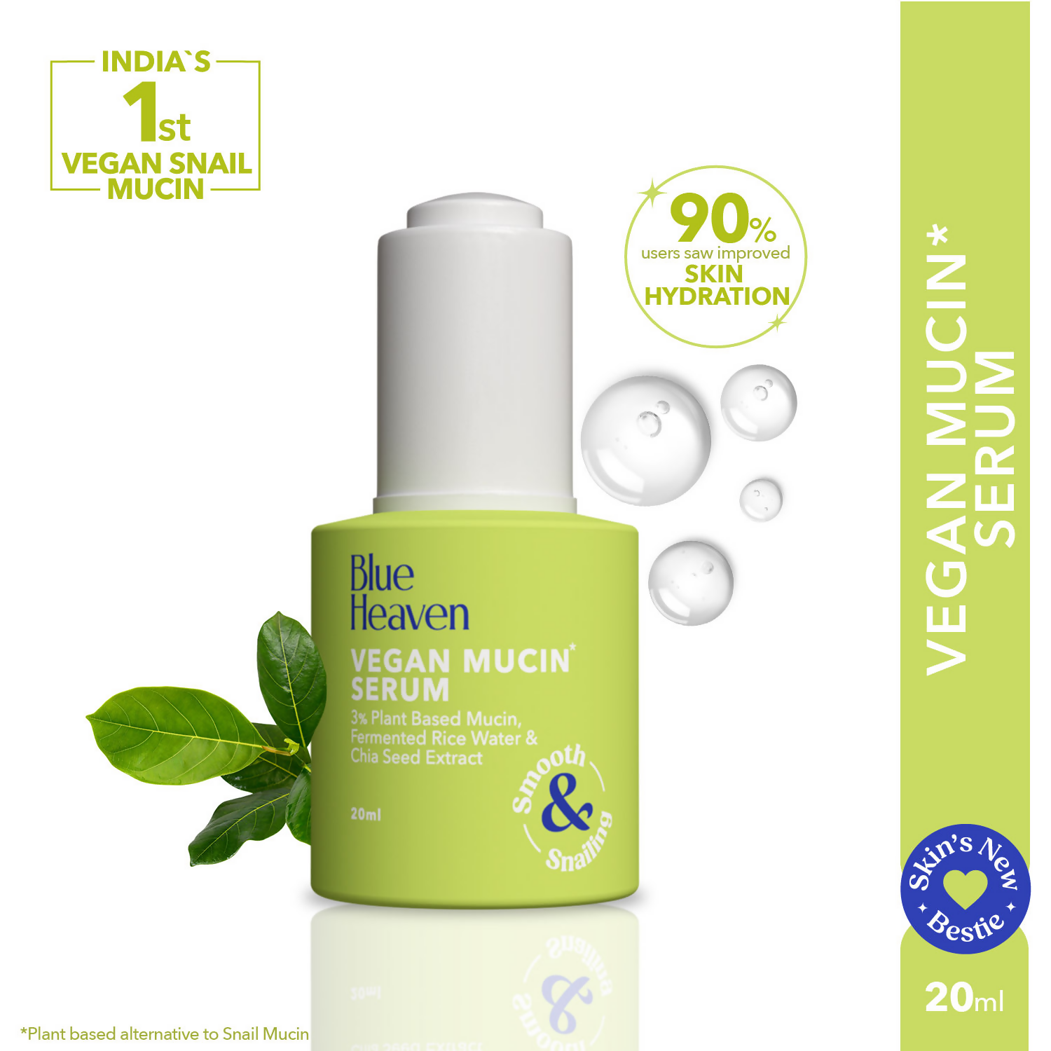 Blue Heaven Vegan Mucin Face Serum Infused with 3% Plant Based Mucin | Grocsy