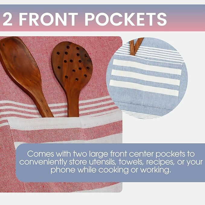 Varde Waterproof Chef Apron With 2 Pockets-Rock Blue & Light Mauve (Pack of 2) | Grocsy