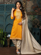 Vamika Chinon Embroidery Mustard Party Wear/Casual Wear/Office Wear Kurta Set/Suit | Grocsy
