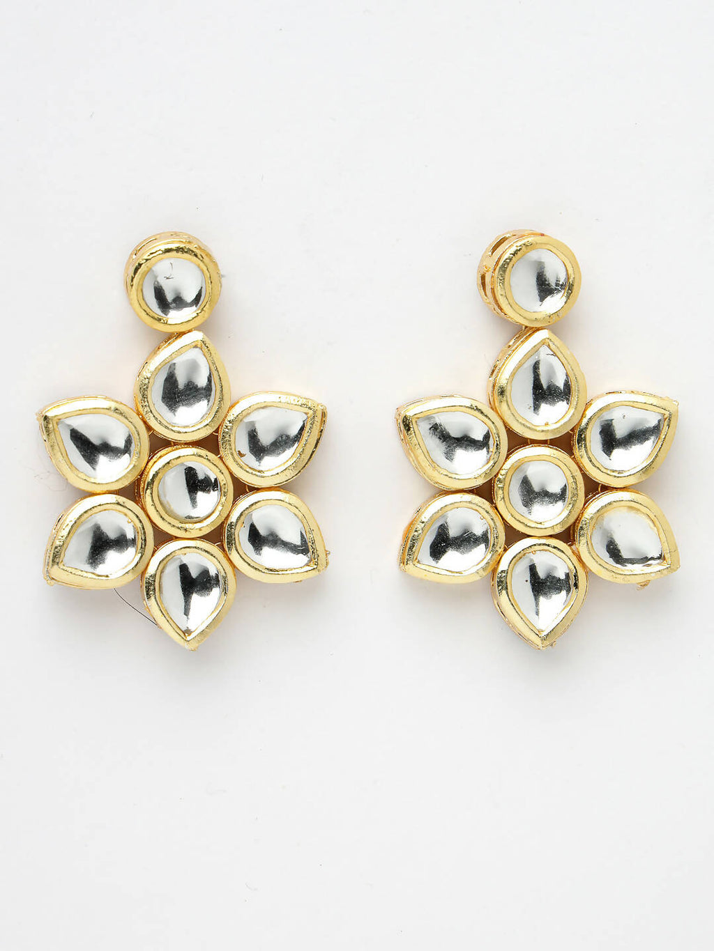 NVR Women's Gold-Polished Kundan 2 Layered Handcrafted Jewellery Sets With Drop Earrings | Grocsy