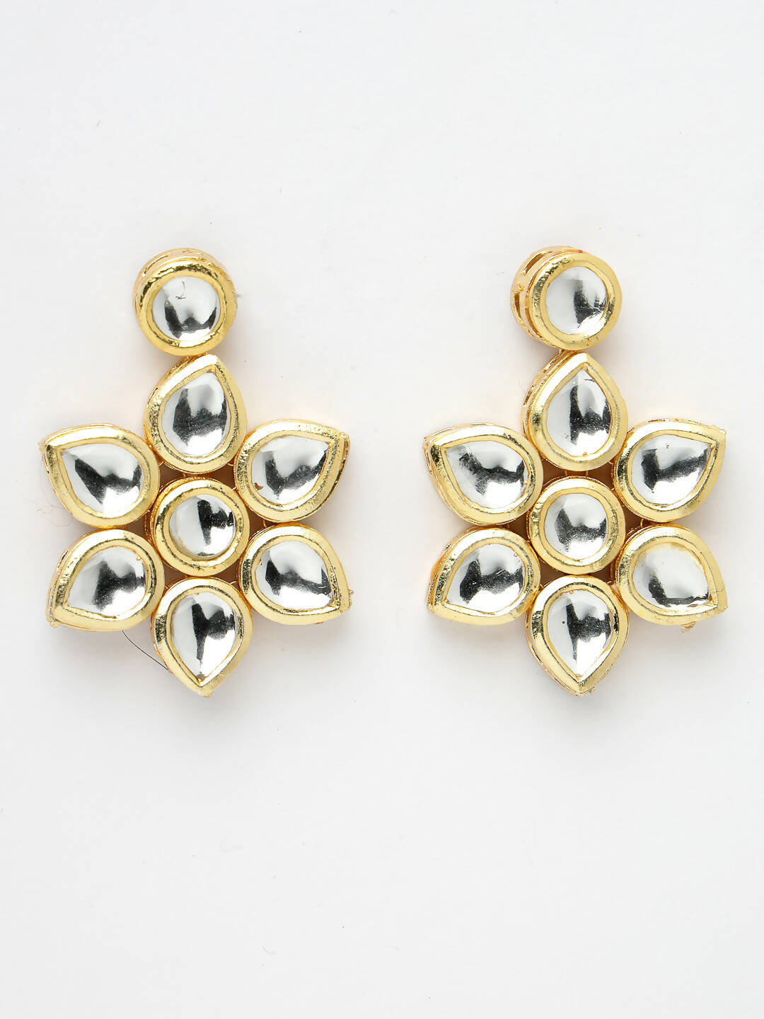 NVR Women's Gold-Polished Kundan 2 Layered Handcrafted Jewellery Sets With Drop Earrings | Grocsy
