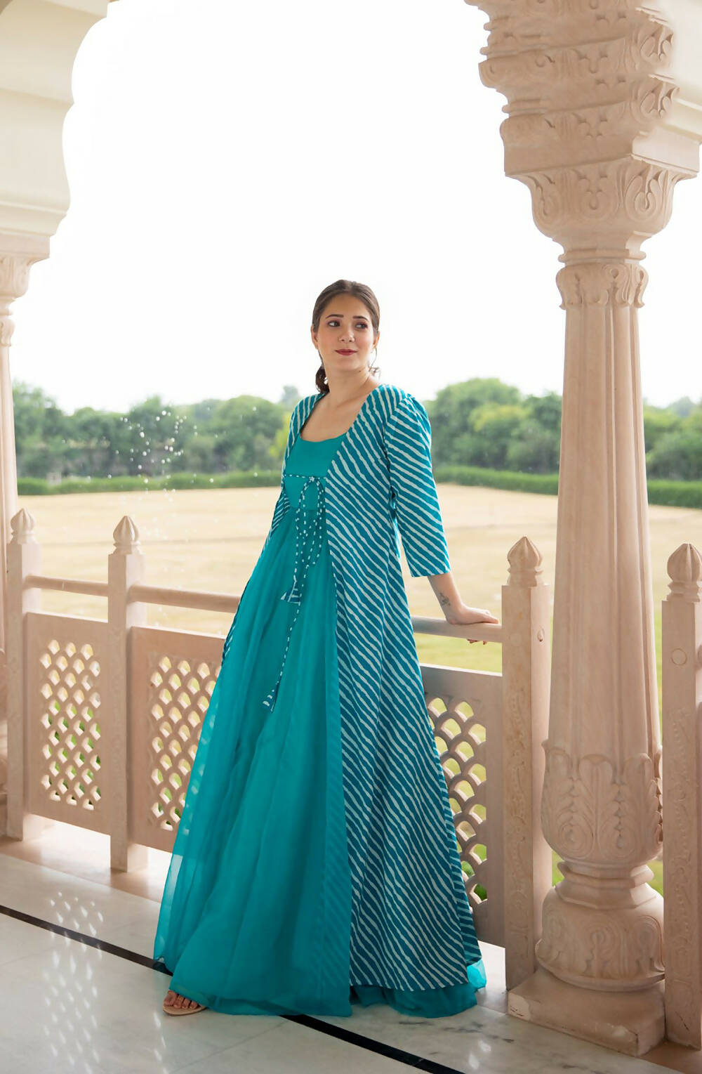 Partywear Designer Digital print Sky Pure Georgette Gown - Anbazaar | Grocsy