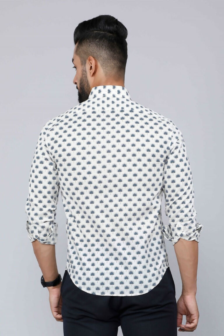 Miravan Men's Grey Floral Print Comfort Cotton Casual Shirt | Grocsy