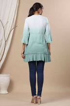 Juniper Sage Green Rayon Festive Embroidered Tiered Tunic For Women | Grocsy