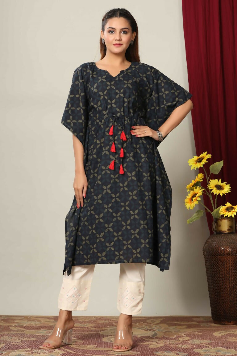 Miravan Women's Abstract Printed Cotton Kaftan Kurta | Grocsy