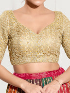 Joban Fashion Gold Crochet Padded Blouse With Sweetheart Neck Elbow Sleeves | Grocsy