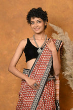 Very Much Indian Handblock Printed Cotton Saree With Natural Dyes - Orange | Grocsy