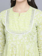 Myshka Women's Green Ethnic Motifs A-Line Midi Dress | Grocsy