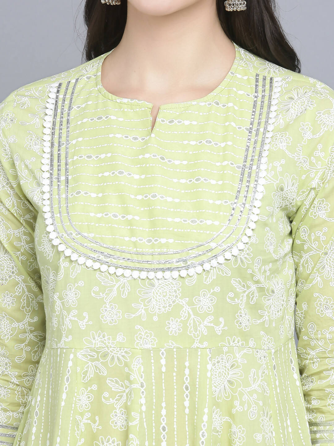 Myshka Women's Green Ethnic Motifs A-Line Midi Dress | Grocsy
