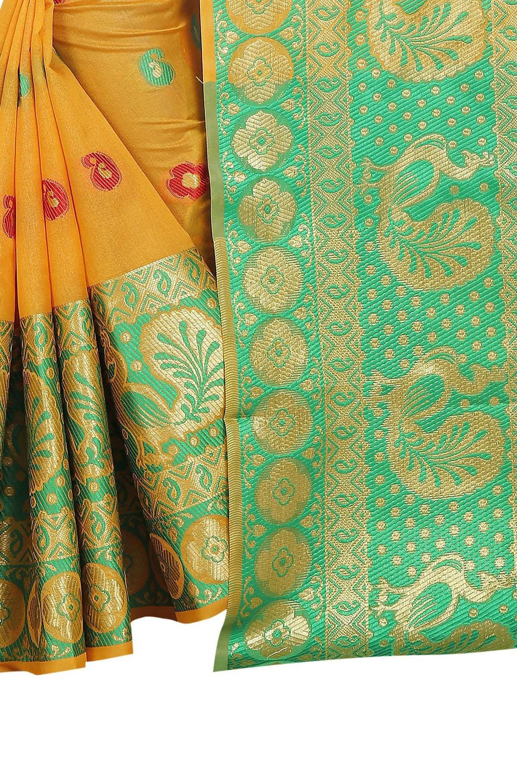 Vamika Banarasi Cotton Silk Yellow Weaving Saree | Grocsy