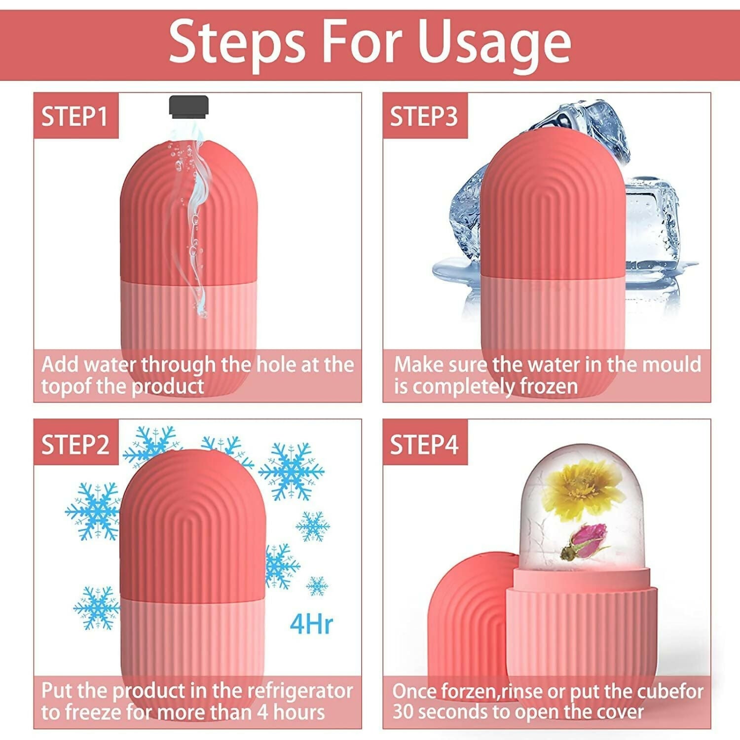 Ice Face Roller Silicone Facial Cube for Eyes Neck Massage Remove Dark Circle - Pink | Grocsy