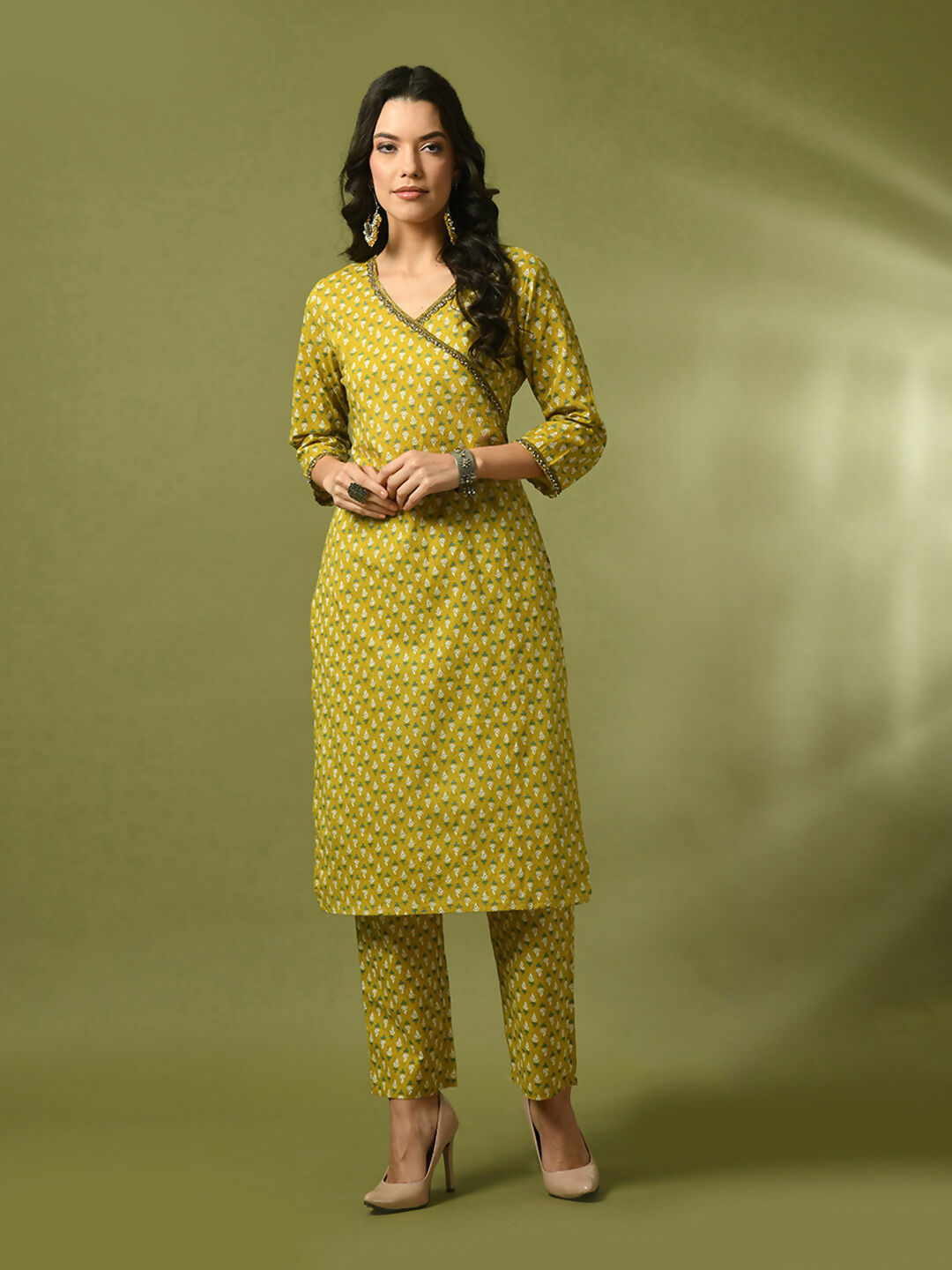 Myshka Women's Yellow Printed Cotton Straight Party Kurta Set | Grocsy