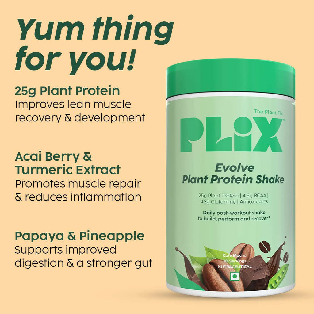 PLIX The Plant Fix Evolve Plant Protein Shake Powder - Cafe Mocha | Grocsy