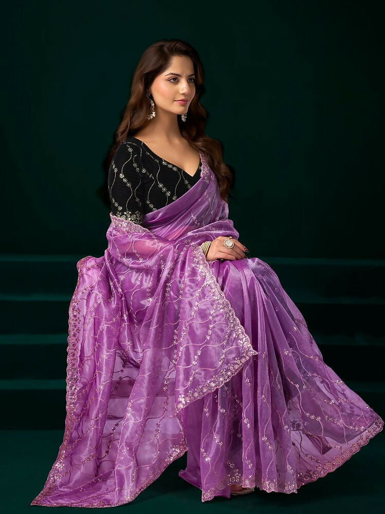 Joban Fashion Lavender Net Party Wear Sarees | Grocsy