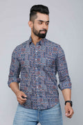 Miravan Men's Blue Floral Print Long Sleeve Casual Shirt | Grocsy