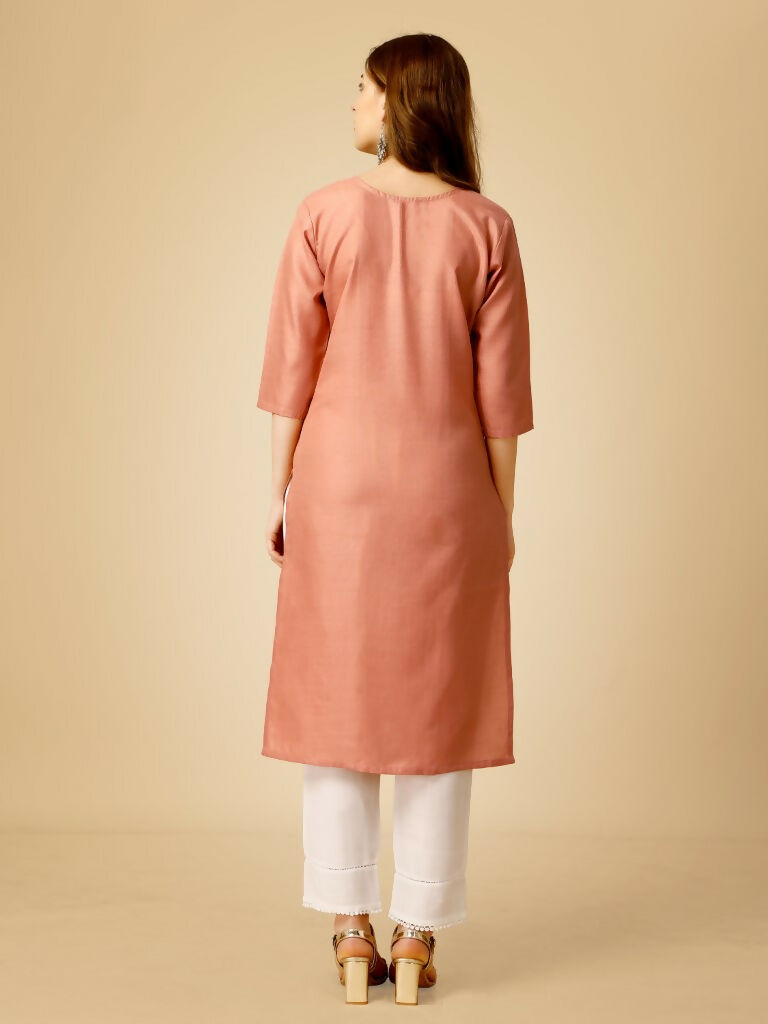 Jyoti Fashion Women's Gajri Cotton Blend Embroidered Kurta Pant Set | Grocsy
