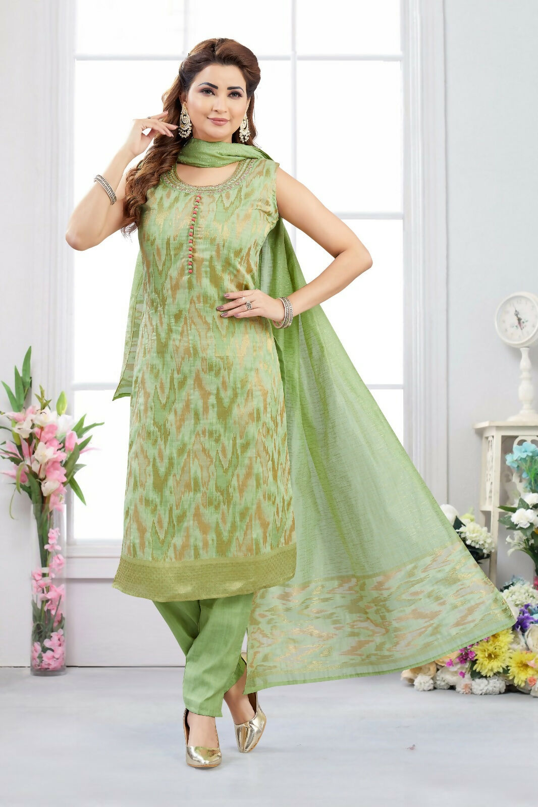 Joban Fashion Jacquard Green Color Kurta Set | Grocsy