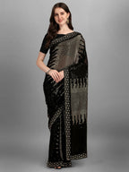 Vegaa Fashion Black Georgette Embroidered Party Wear Saree | Grocsy