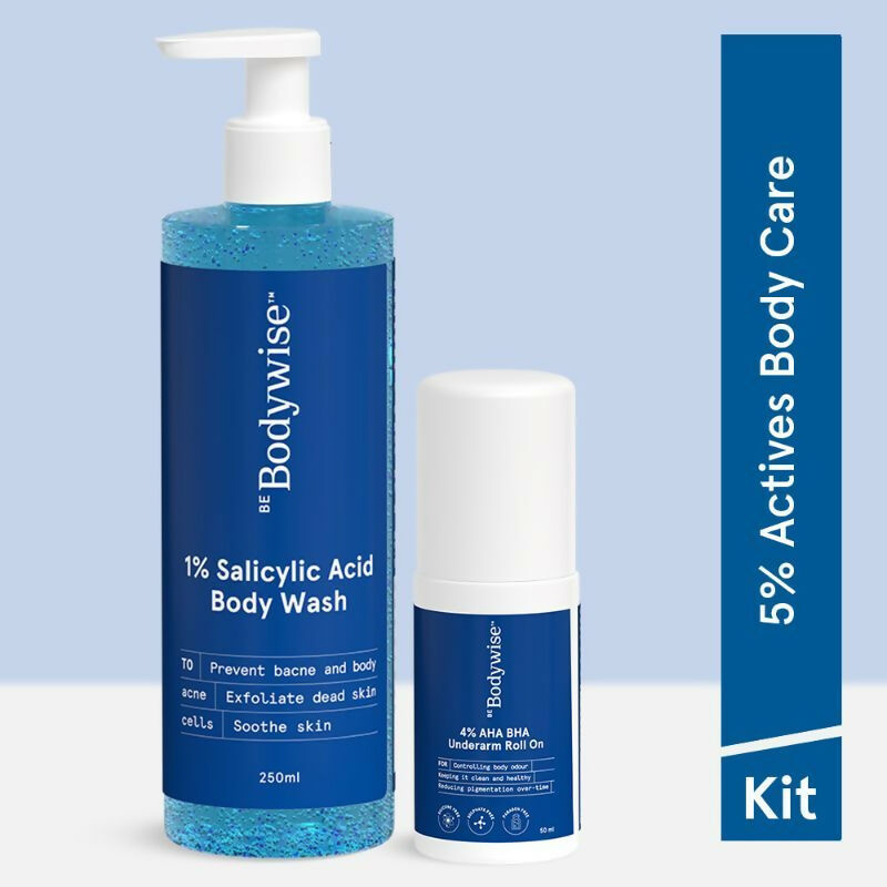BeBodywise 1% Salicylic Acid Body Wash & 4% AHA BHA Underarm Roll On - Helps Exfoliate Skin | Grocsy