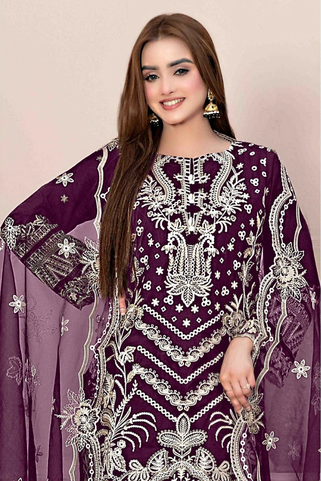 Anaita Purple Faux Georgette Stitched Suit with Embroidery Work | Grocsy