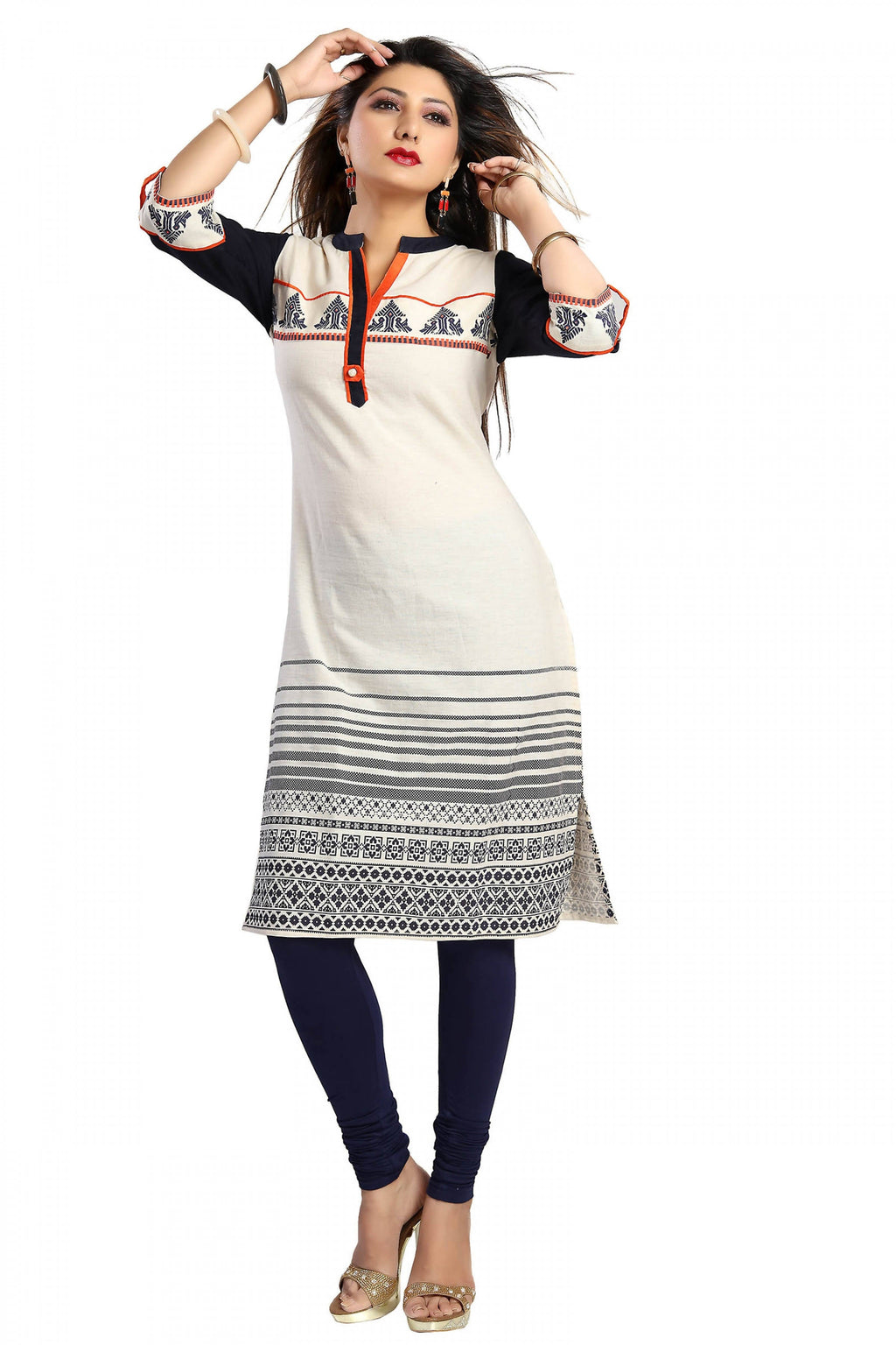 Snehal Creations Curiously Contemporary Cream Cotton Tunic With Print Design | Grocsy