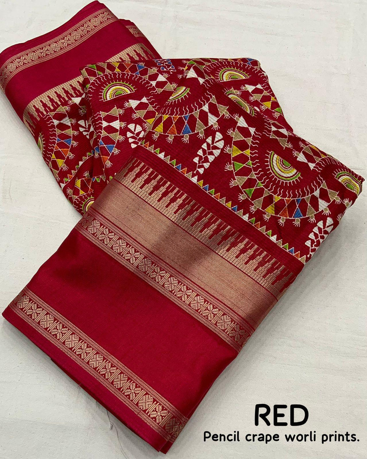 Red Cotton Blend Ethnic Motifs Saree with Unstitched Blouse - A2M | Grocsy