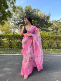 Vamsee Pink Organza Saree | Grocsy