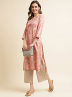 Pink Poly Rayon Floral Printed Straight Kurta - Prasuti | Grocsy