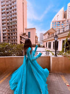 Teeya Creation New Trendy Stylish Anarkali Gown Set - Sky Blue | Grocsy