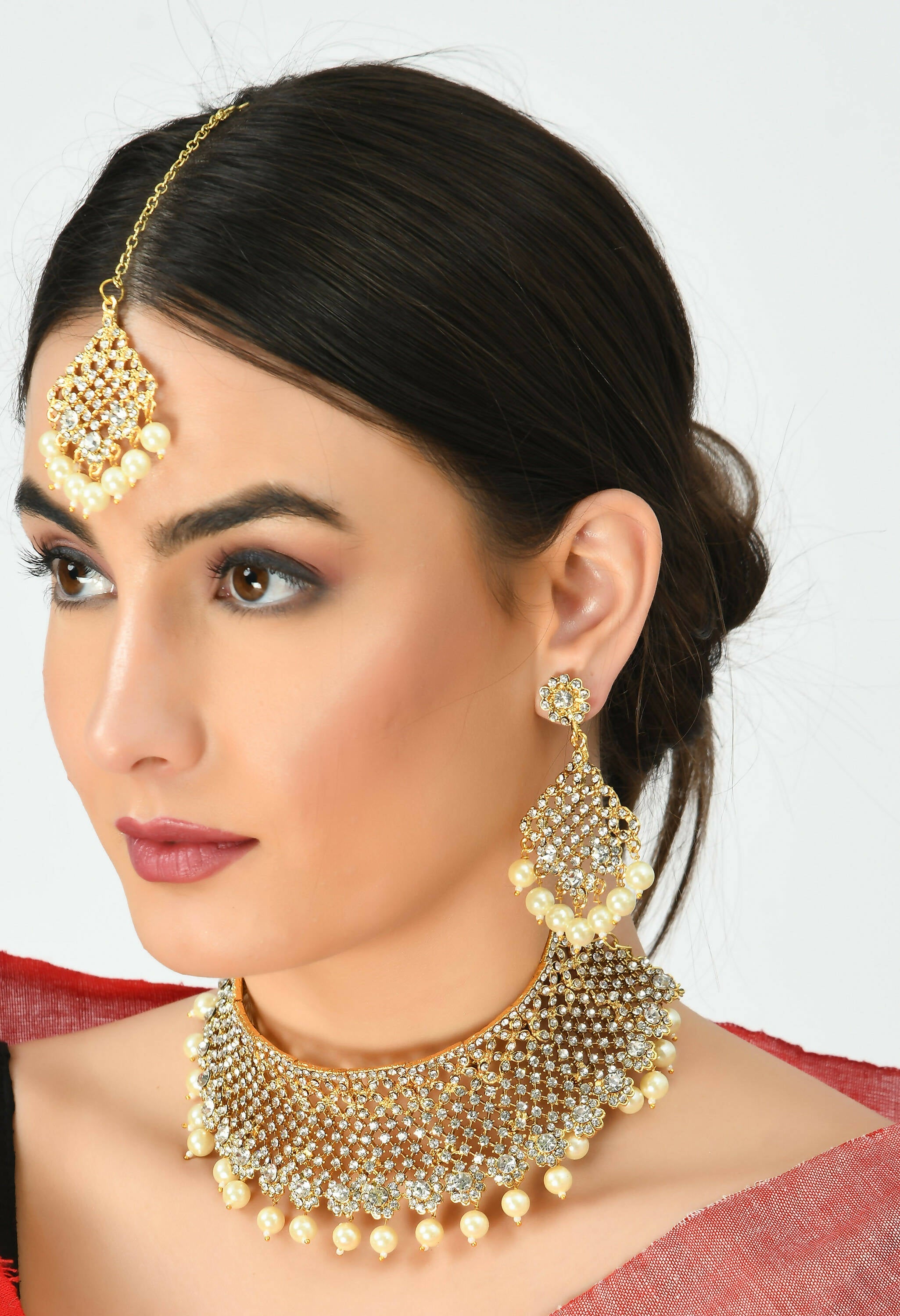 Mominos Fashion Johar Kamal Traditional Rajwadi Design Heavy Golden Necklace Set | Grocsy