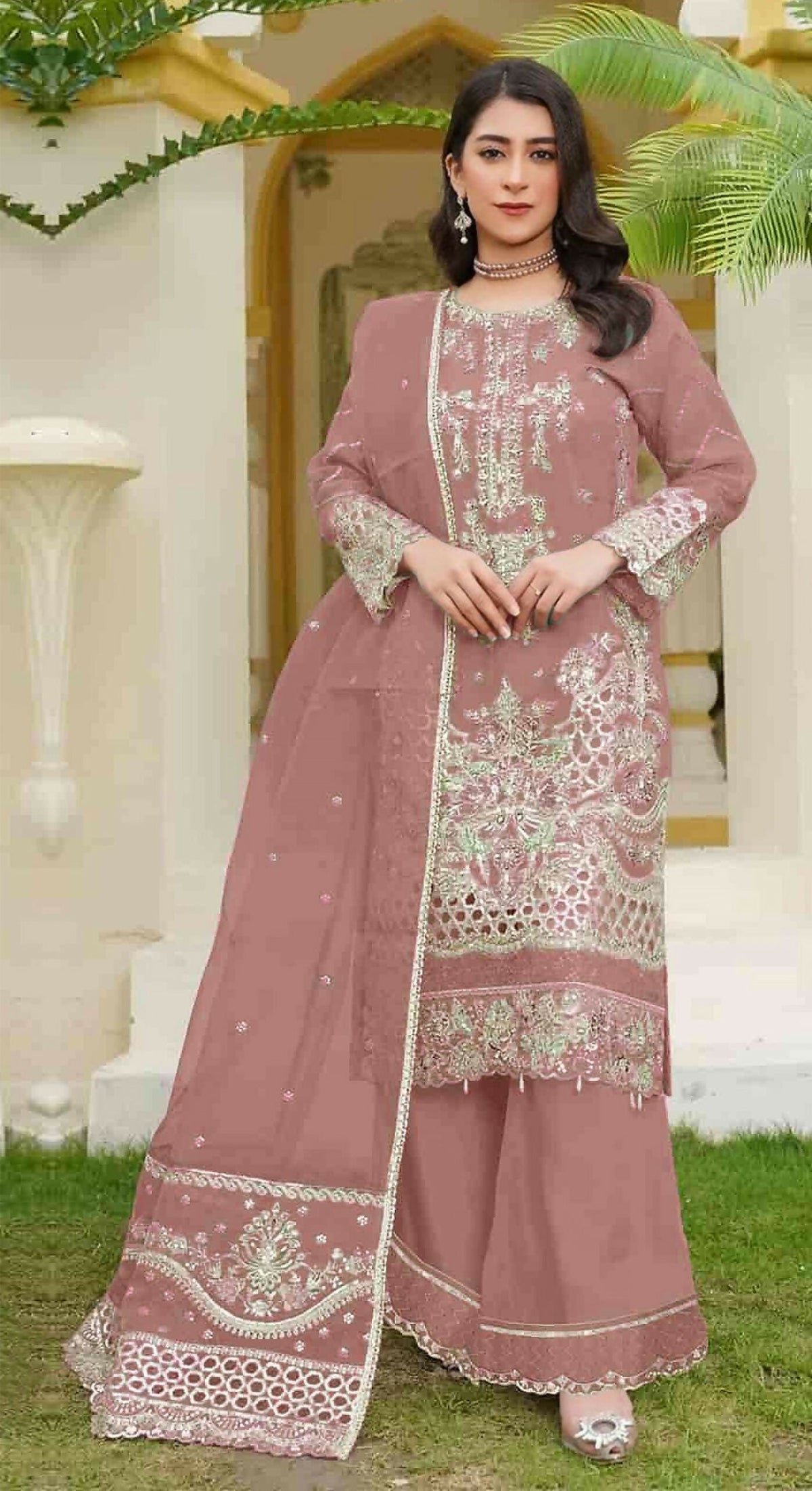 Anaita Brown Fox Georgette Stitched Suit with Embroidery Sequins | Grocsy