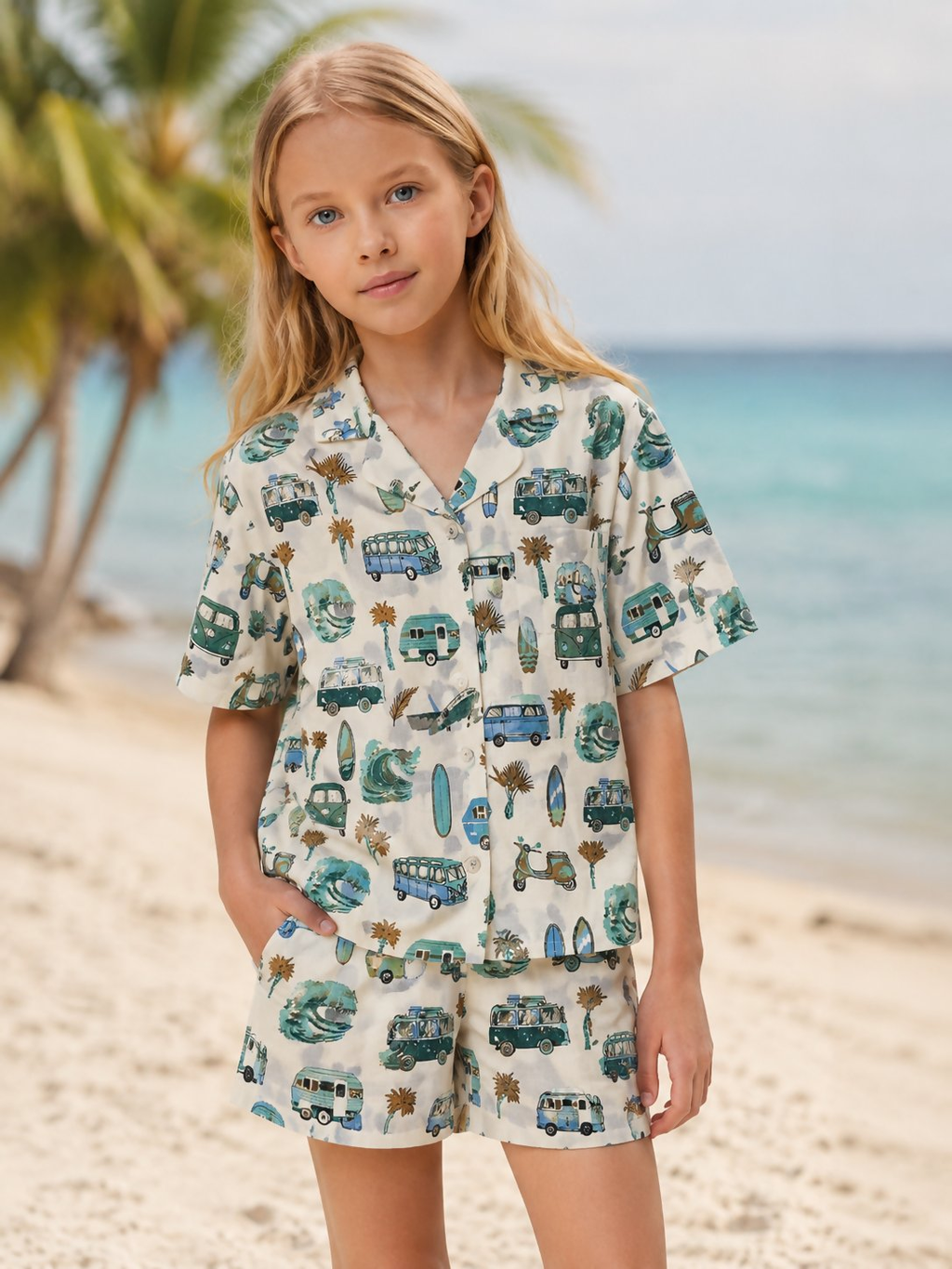 Breathables Woven Cotton Half Sleeves Beach Inspired Shirt & Shorts White | Grocsy