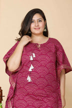Miravan Women's Plus Size Magenta Bandhani Printed Cotton Kaftan Kurta | Grocsy