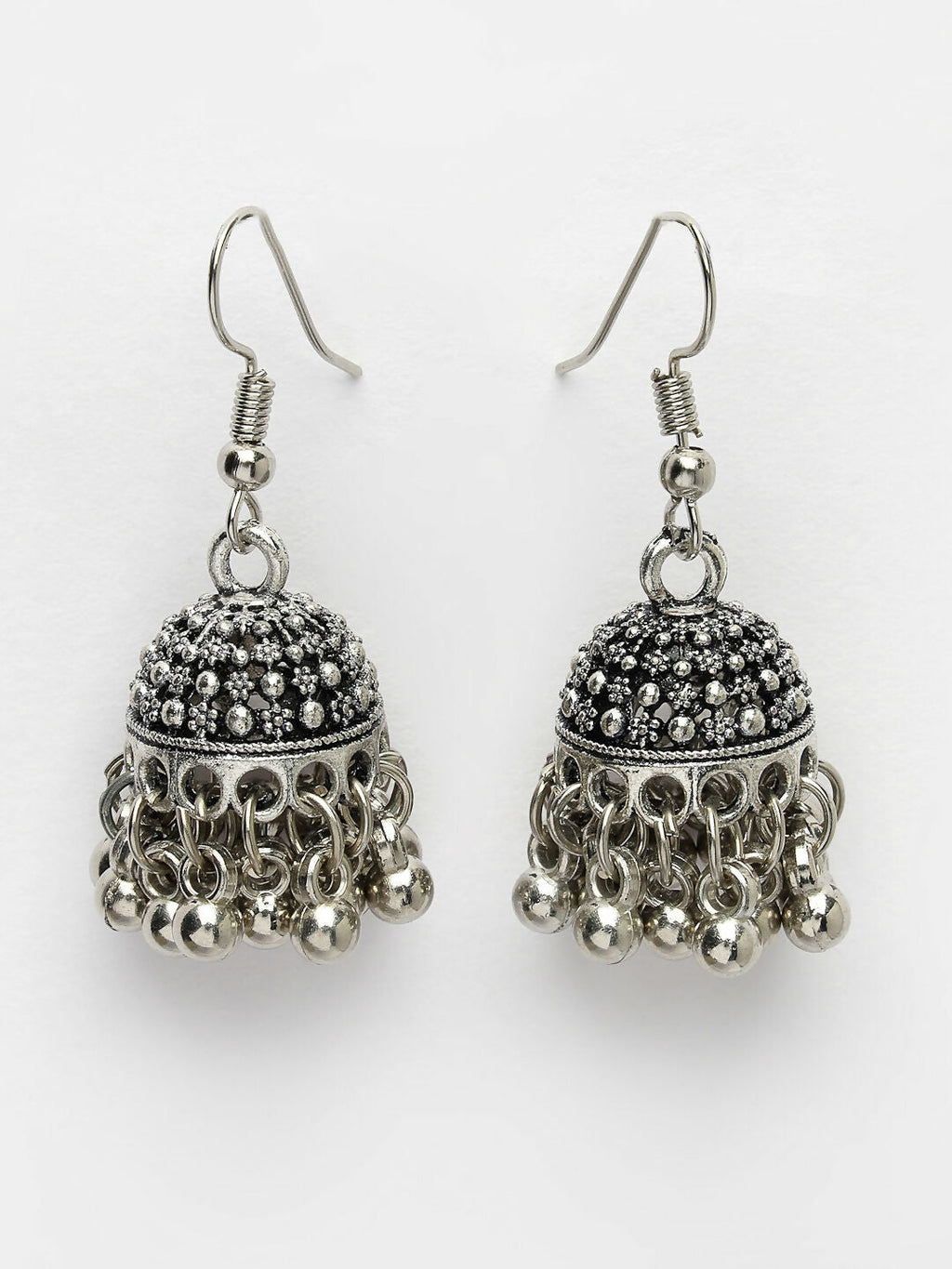 NVR Women's Silver-Toned German Silver Oxidised Dome Shaped Jhumka Earrings | Grocsy