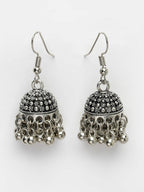 NVR Women's Silver-Toned German Silver Oxidised Dome Shaped Jhumka Earrings | Grocsy