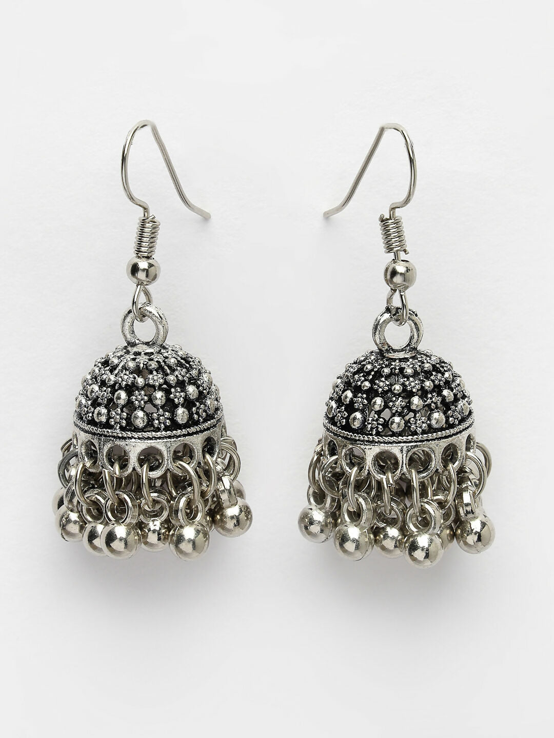 NVR Women's Silver-Toned German Silver Oxidised Dome Shaped Jhumka Earrings | Grocsy