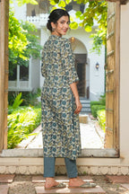 Aramya Straight Soft Cotton Floral Print Women's Kurta Set - Grey | Grocsy