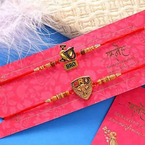 Sea Blue Embellished Rakhi & Kaju Anjeer Barfi Hamper | Grocsy