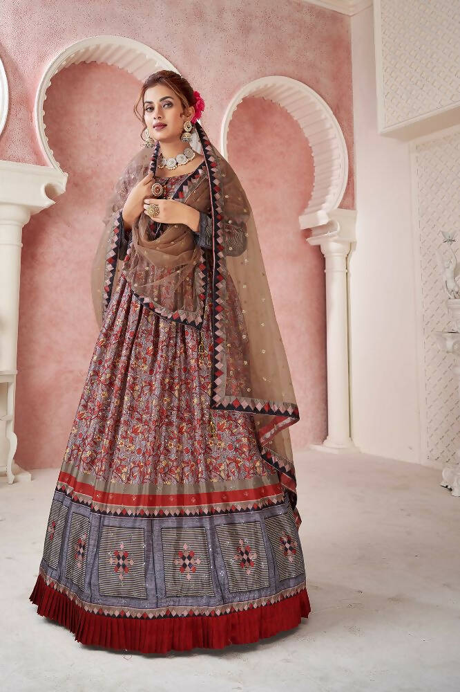 Everywhere Designer Maroon Dola Silk Gown With Dupatta - Anbazaar | Grocsy