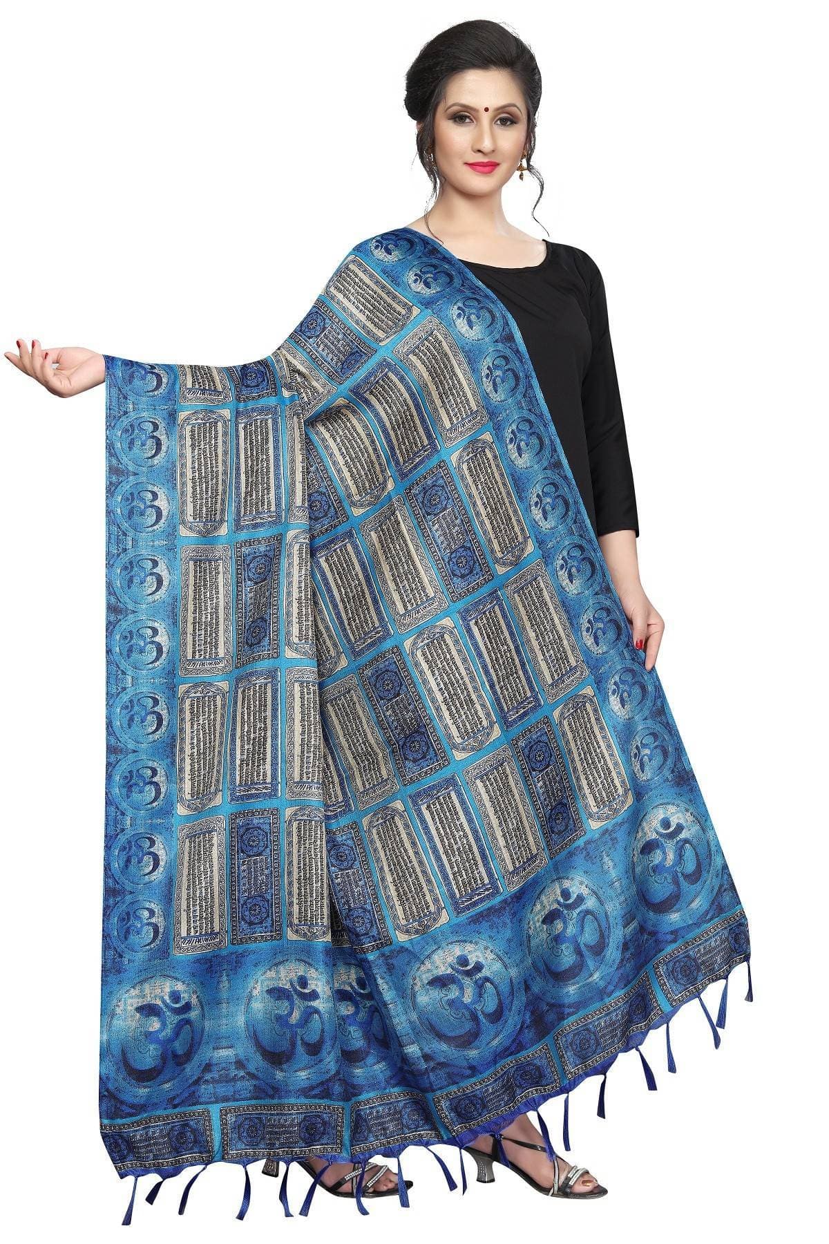 Vamika Blue Printed OM Designed Khadi Bhagalpuri Dupatta | Grocsy