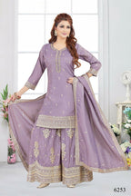 Joban Fashion Chinon Lylac Color Kurta Set | Grocsy