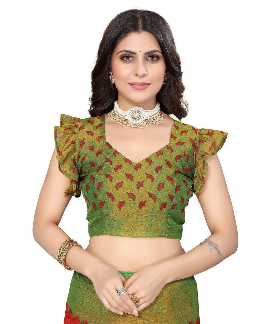 Vamika Red Chiffon Brasso Bollywood Style Woven Saree (ALIZA RED) | Grocsy