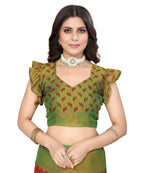Vamika Red Chiffon Brasso Bollywood Style Woven Saree (ALIZA RED) | Grocsy