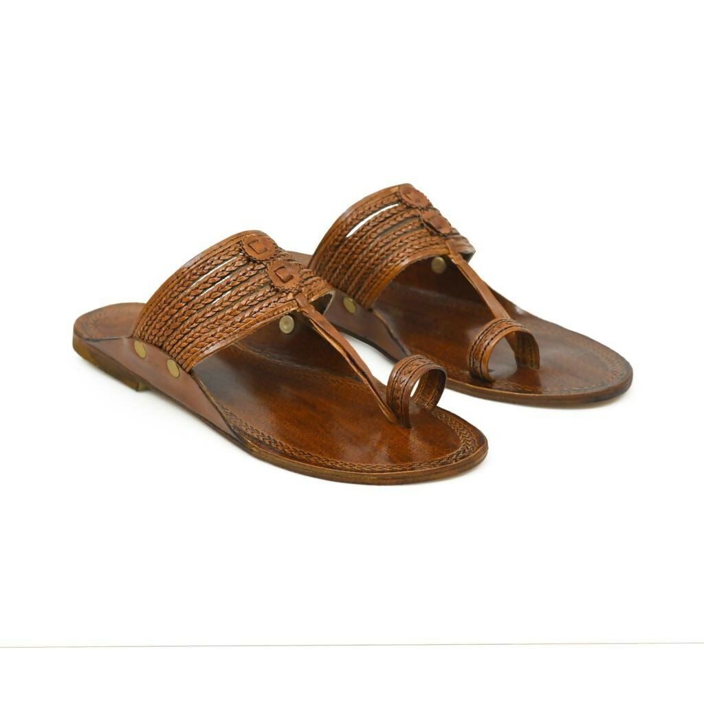 Stepsoft Men'S Brown Kolhapuri Chappal | Handcrafted Leather Slip-On Ethnic Footwear | Grocsy