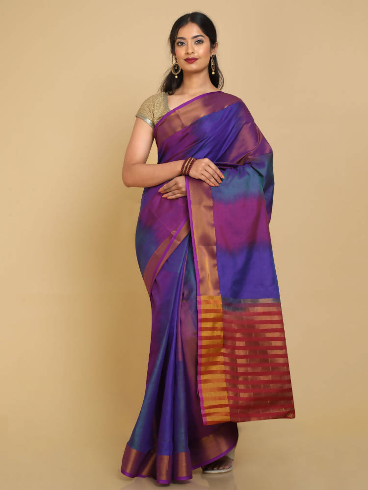 Kalamandir Ikkat Print Multi Color Uppada Saree With Zari Border | Grocsy