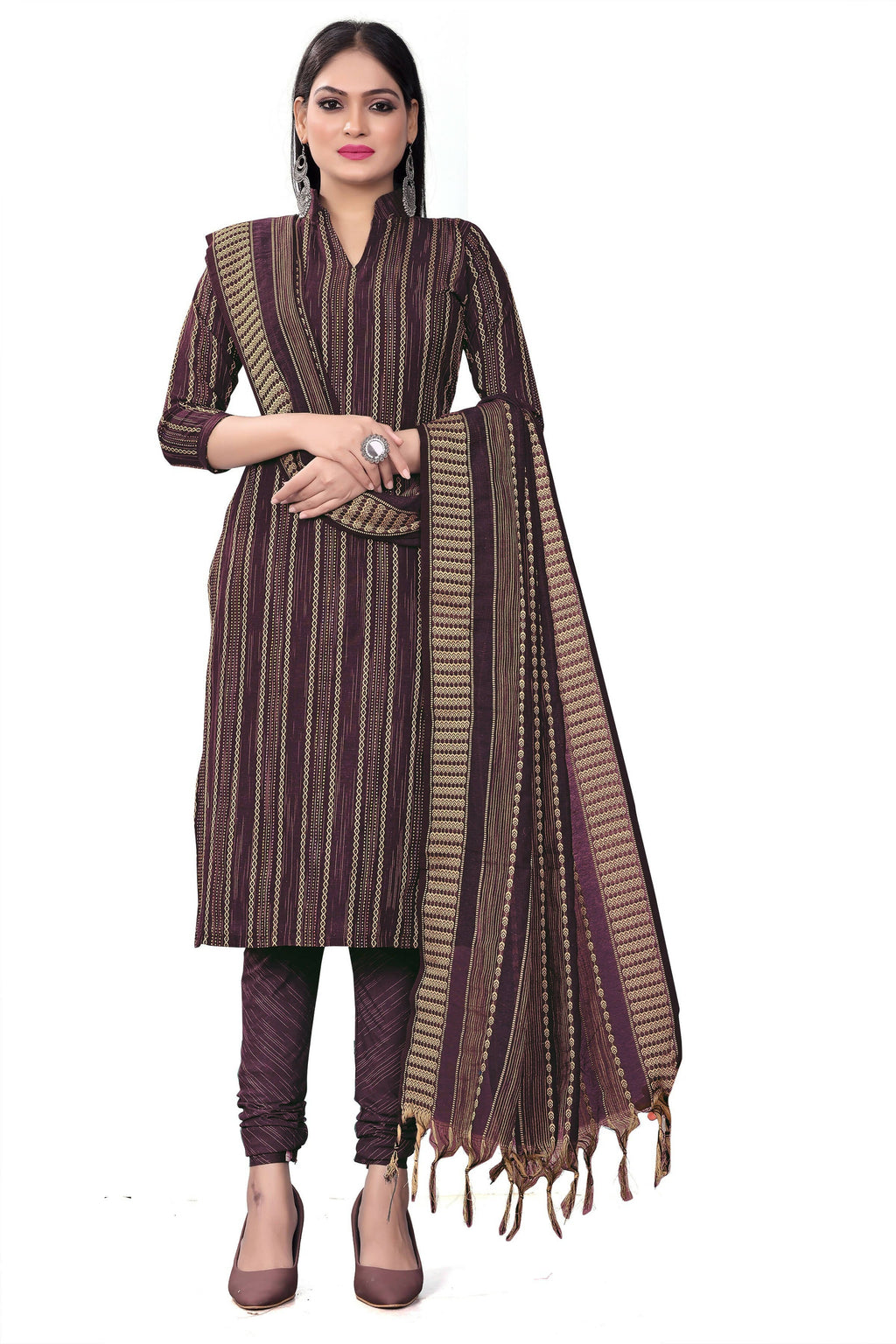 Purple Cotton Jacquard Woven Unstitched Dress Material - Tanvi | Grocsy