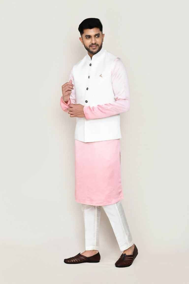 Joban Fashion White Colored Art Silk Fabric Kurta, Jacket With Straight Fit Pant | Grocsy