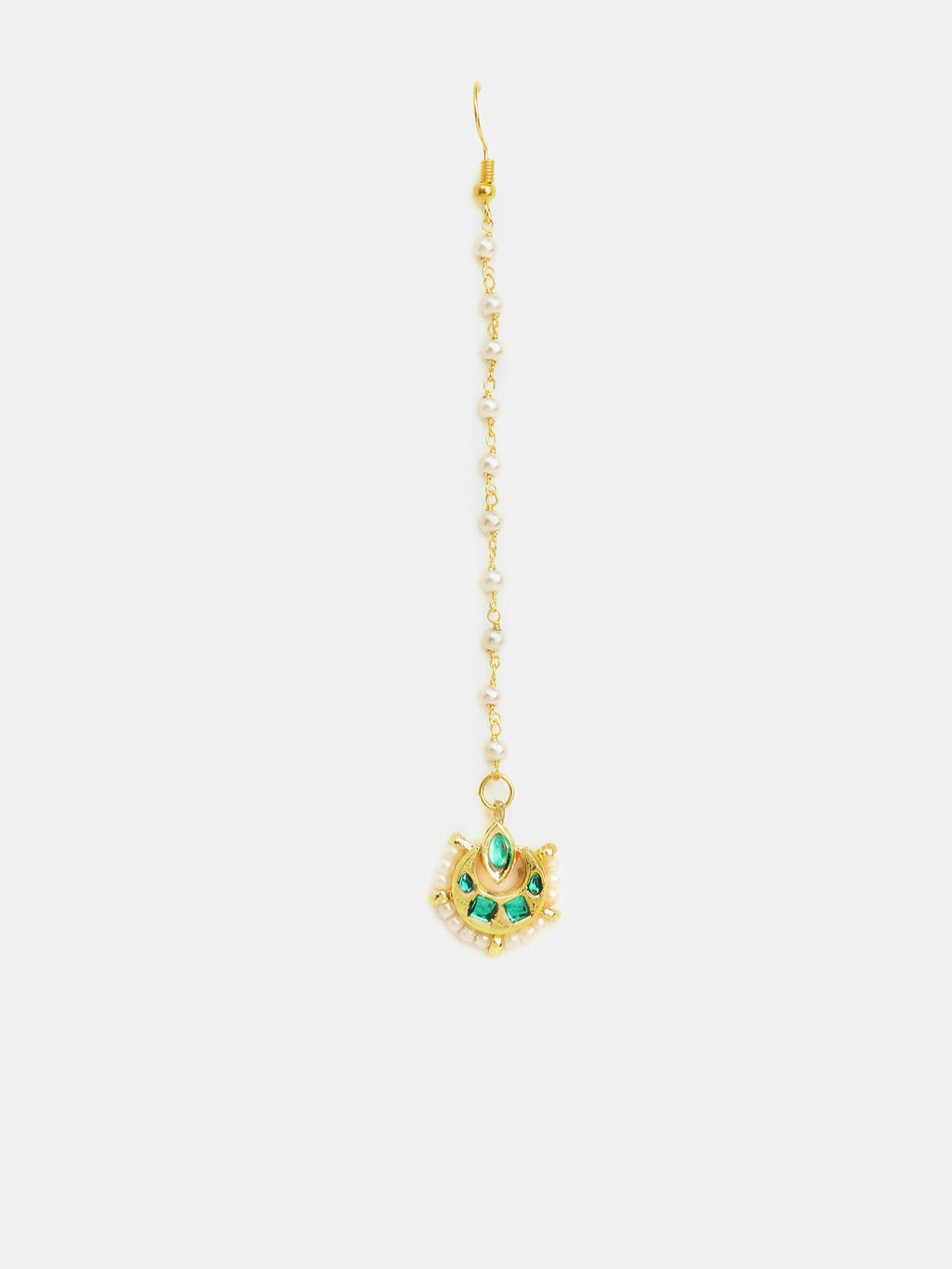 Ruby Raang Gold Green Kundan Earrings And Maang Tikka | Grocsy